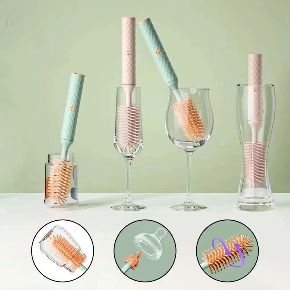 Electric Silicone Bottle Cleaning Brush Set